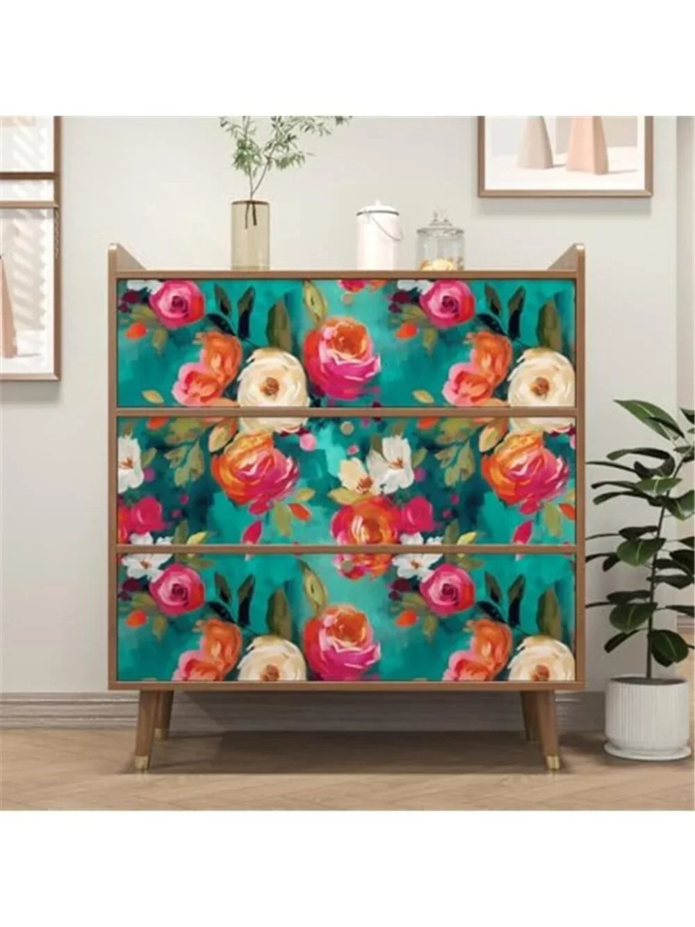 Boho Floral Peel and Stick Wallpaper Teal Blue Removable Self Adhesive Wall Roll